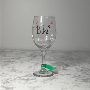 Decorative Wine Glass with Pink and White Dots and “BW” letters